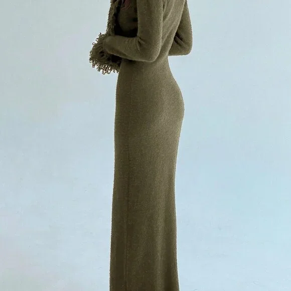 Army Green Elegant Women's V-Neck Fringed Fuzzy Maxi Sweater Dress is  available for purchase on au PAY Market - Imported Goods Online Store  Co.Ltd. | au PAY Market - Online Shopping Site